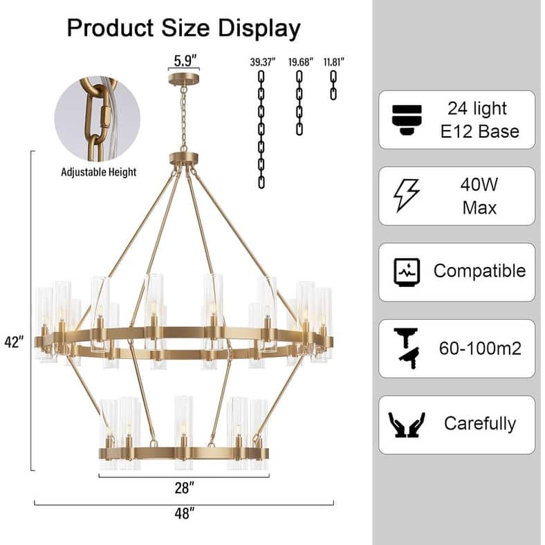 KAYLA 60" 30-Lights Gold Luxury Wagon Wheel Chandelier