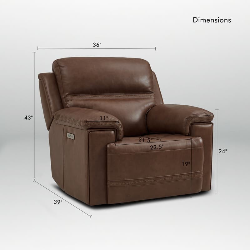 Genuine Leather Power Recliner with Zero Gravity Dual Power Adjustable Headrest & Footrest USB Type-C Charging Ports.