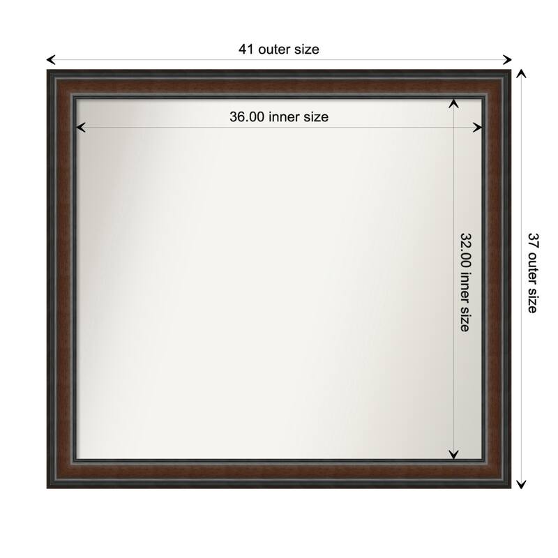 Cyprus Walnut Framed Non-Beveled Custom Wall Mirror, Bathroom Vanity Mirror - Outer Size: 40.75 x 36.75