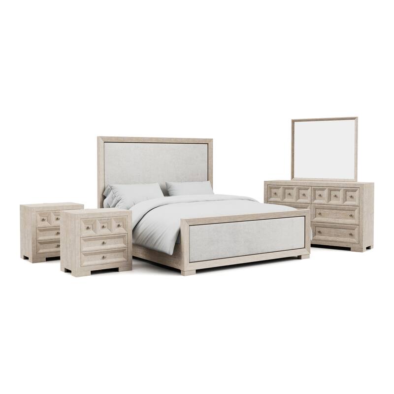 Furniture of America Durem II Modern Classic 5-Piece Solid Wood Panel Bedroom Set with 3-Drawer Nightstand