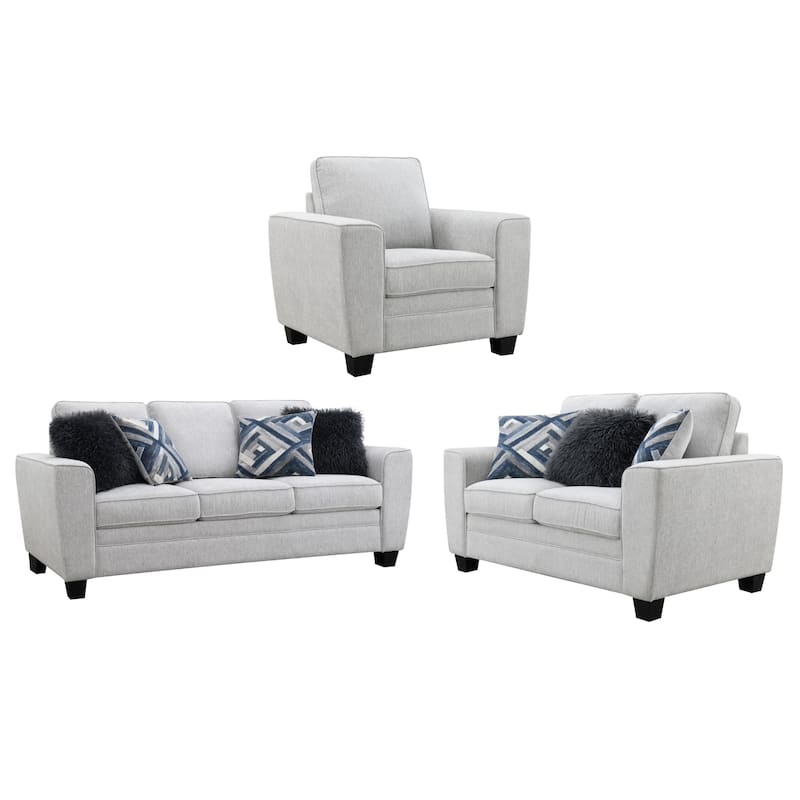 Furniture of America Maevy 3-Piece Taupe Chenille Sofa Set with Accent Pillows - Light Grey