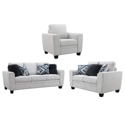 Furniture of America Maevy 3-Piece Taupe Chenille Sofa Set with Accent Pillows