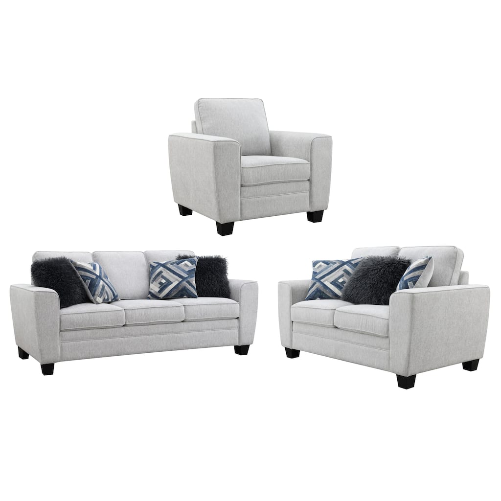 Furniture of America Maevy 3-Piece Taupe Chenille Sofa Set with Accent Pillows