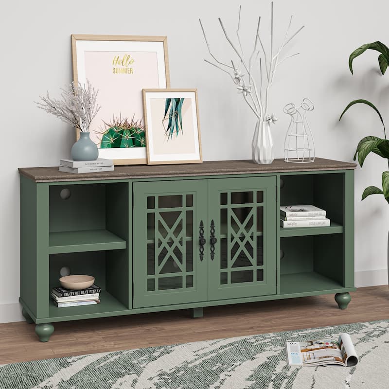 Vintage TV Stand with Carved Doors for Large Size TV