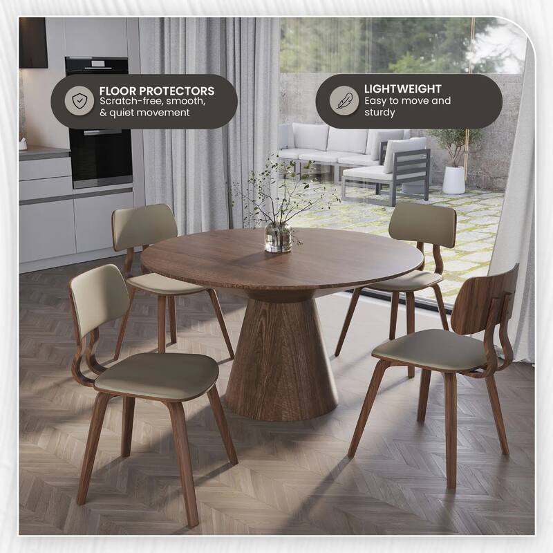 Clivo Leather Dining Chair with Open-Back and Poplar Wood Legs for Kitchen or Dining Room Set of 2