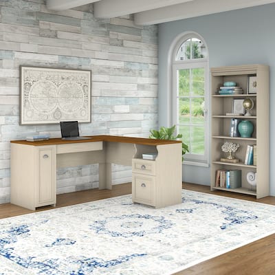 L-shaped Desk and 5-Shelf Bookcase