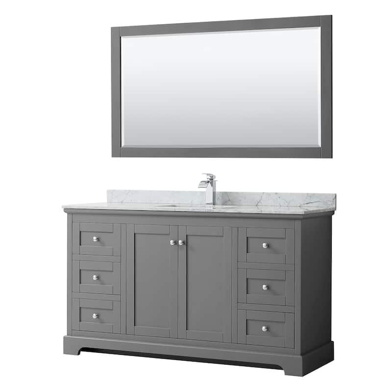 Avery 60-inch Single Vanity, Marble Top, Square Sink, 58-inch Mirror