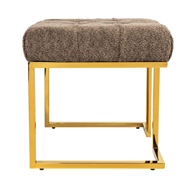 Art Deco Tufted Velvet Upholstered Stool with Stainless Steel Legs - 17.8"L x 17.8"W x 18.5"H