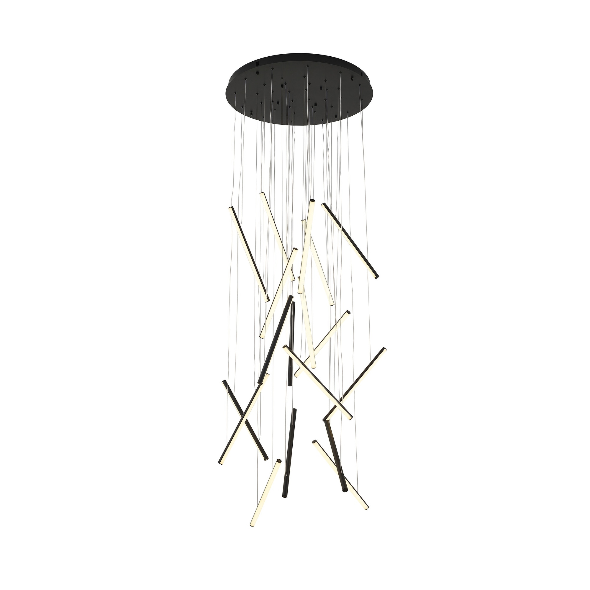 Transitional 18-Light Satin Black Metal LED Chandelier With White Acrylic Diffusers - N/A