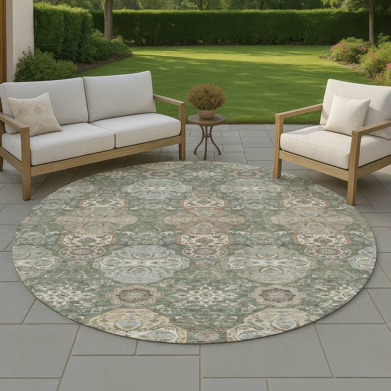 Machine Washable Indoor/ Outdoor Traditional Tracey Chantille Rug - Basil - 8' x 8'