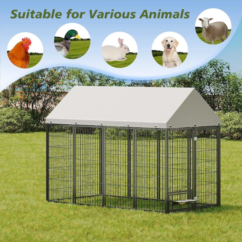 GDF Studio - Rockwell Large Outdoor Dog Kennel with Roof Cover & Feeding System