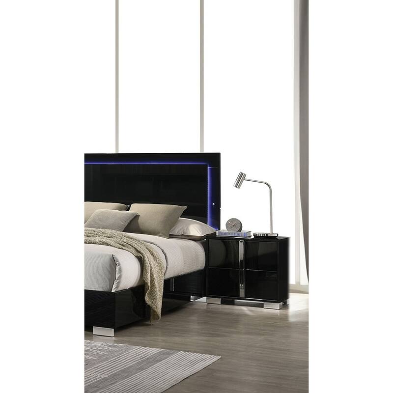 Bedroom Nightstand with 2 Drawers, Sofa Side Table with Vertical Handles, Decorative Table with Metal Chrome Legs