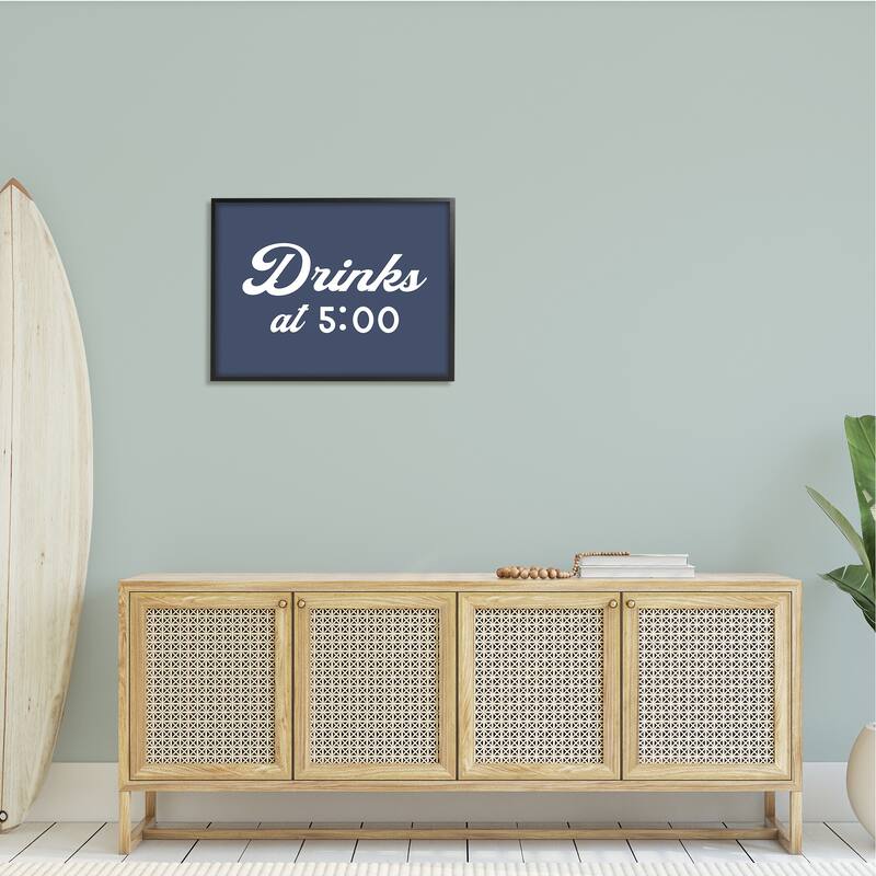 Stupell Drink at Five Fun Nautical Party Sign Framed Wall Art, Design by Daphne Polselli - Blue