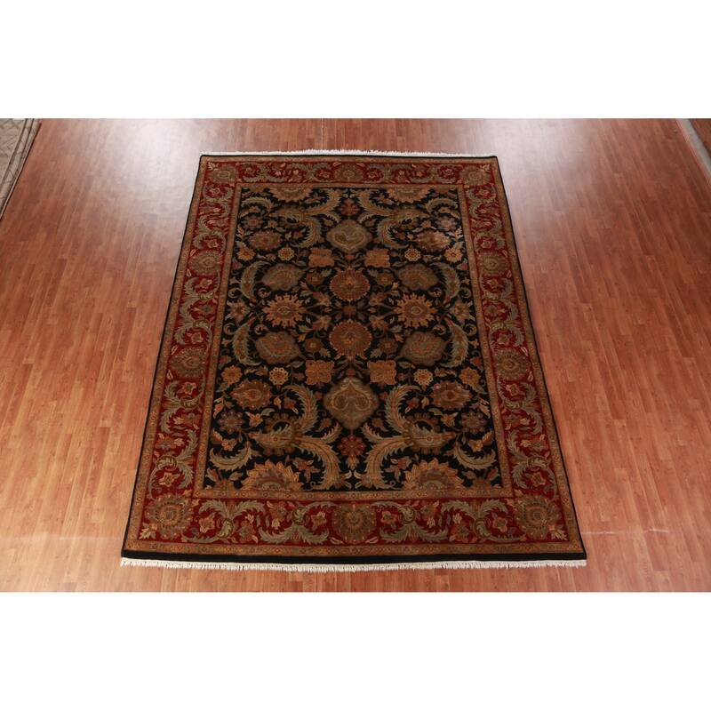 Black Floral Agra Indian Area Rug Handmade Wool Carpet - 9'3"x 12'0"