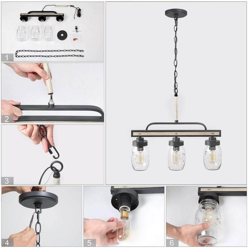 Modern Farmhouse 3/4-Light Mason Jar Glass Chandelier for Kitchen Island