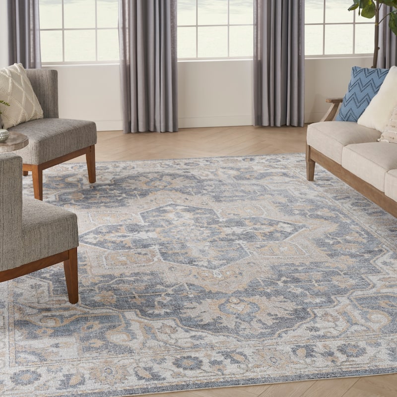 Nourison Astra Machine Washable Distressed Area Rug - 9' x 12' - Gray/Blue
