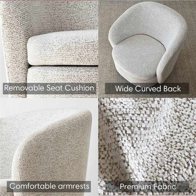 Upholstered 360° Swivel Barrel Chair with Curved Backrest