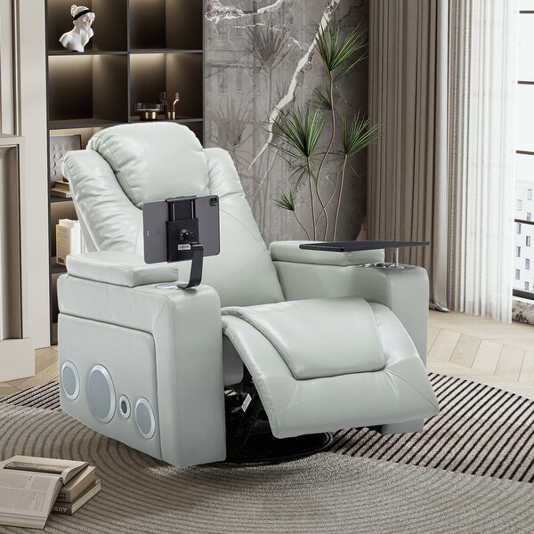 Sound Swivel Rocking Chair, PU Leather Power Recliner