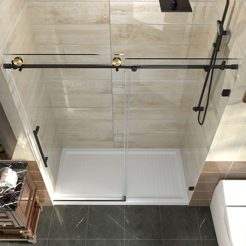 56-60" x 74" Glass Frameless Single Sliding Shower Tub Door in Black - 60*74