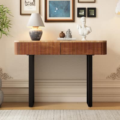 Solid Wood Entryway Table with Fluted Drawers Console Table with Storage Solutions