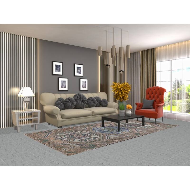 Beige Geometric Bakhtiari Vintage Persian Rug Handmade Wool Carpet - 4'10" x 9'9"