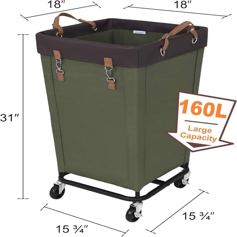 160L Large Hampers for Laundry Rolling Laundry Basket - 18"L x 18"W x 31"H