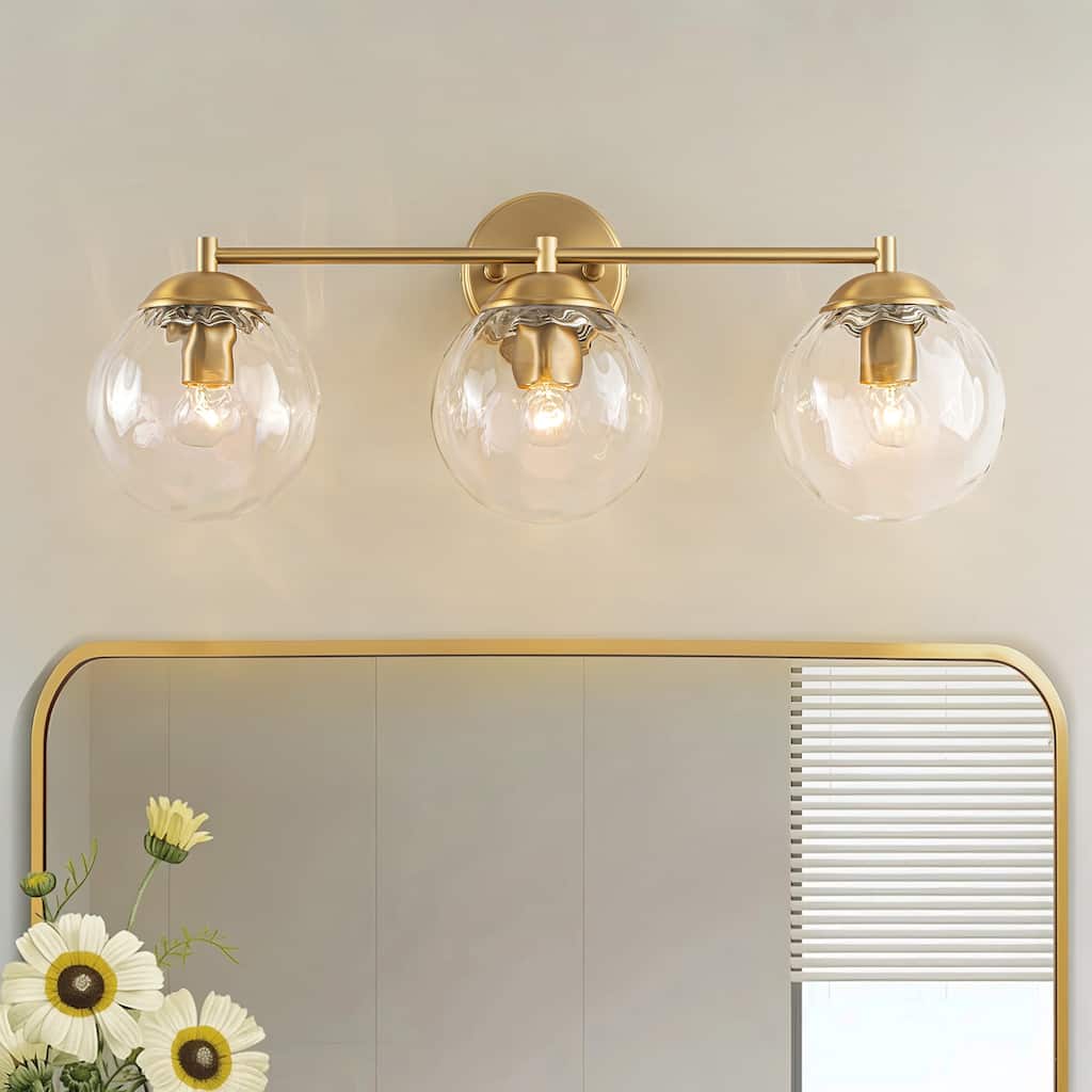 Rennnsan 24.4" 3-Light Gold Modern Linear Textured Glass Globes Bathroom Vanity Light - 24.4 in. W x 9.45 in. H x 6.3 in. D