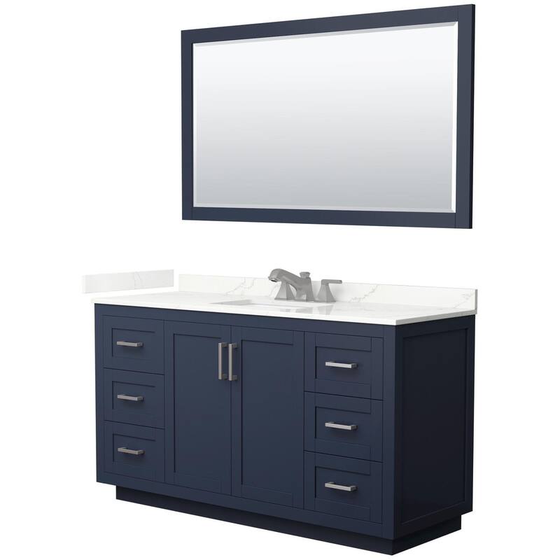 Wyndham Collection WCF292960S-QTZ-US3M58 Miranda 60" Free Standing - Dark Blue / Giotto Quartz Top / Brushed Nickel