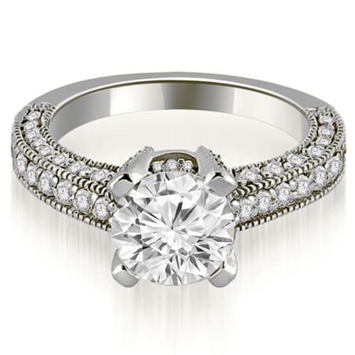 1.70 cttw. 14K White Gold Antique Milgrain Round Cut Diamond Engagement Ring