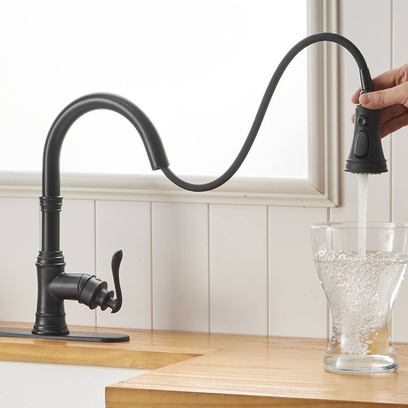 WIZ 3-Spray High Arc Pull Down Sprayer Kitchen Faucet With Deck Plate
