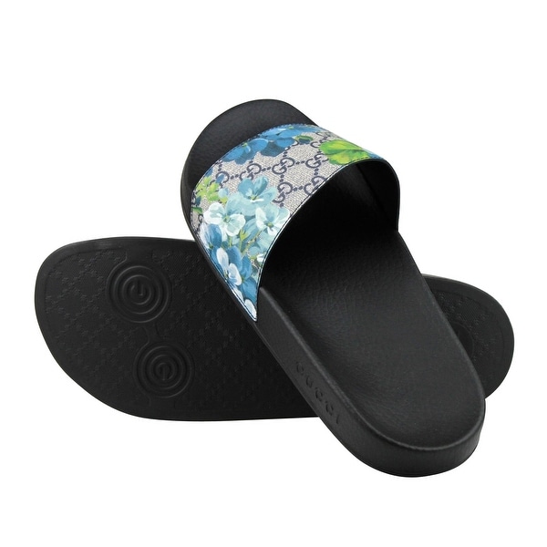 gucci slides with blue flowers
