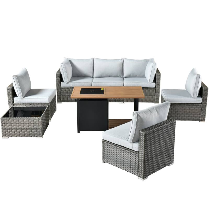 XIZZI 8-piece Outdoor Furniture Patio Wicker Sofa Set with Fire Pit