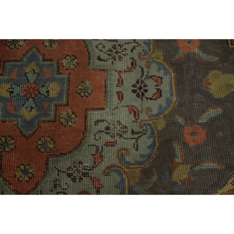 Hand Knotted Oriental 100% Wool Carpet Traditional Floral Oranges & Rust Tabriz Area Rug - 12' 8'' X 9' 4''