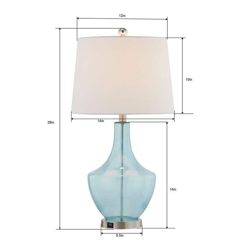 26" Clear Glass Bedside Lamp with USB