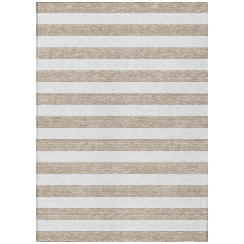 Machine Washable Indoor/ Outdoor Cabana Striped Chantille Rug