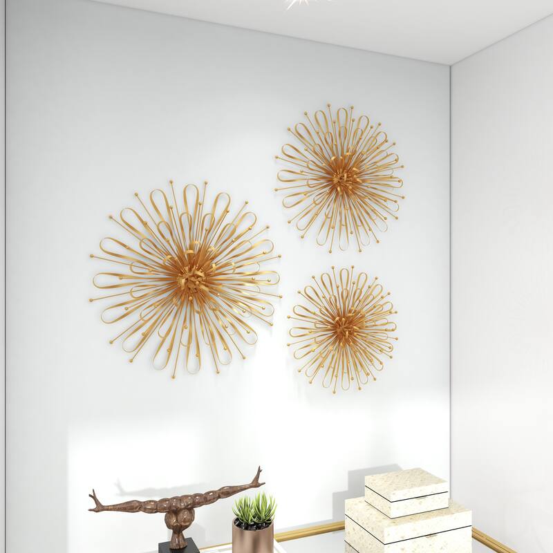 Benzara Gorgeous Orb Gold Metal Wall Decors (Pack of 3)