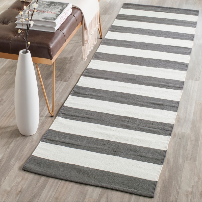 SAFAVIEH Handmade Montauk Caspian Stripe Cotton Flatweave Rug - 2'3" x 11'7" - Grey/Ivory