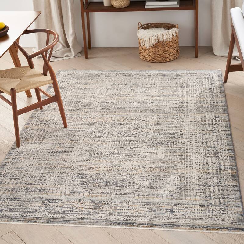 Nourison Nyle Indoor only Grey Geometric Area Rug - 5' 3" x 7' 10" - Blue/Slate/Ivory - Rectangle
