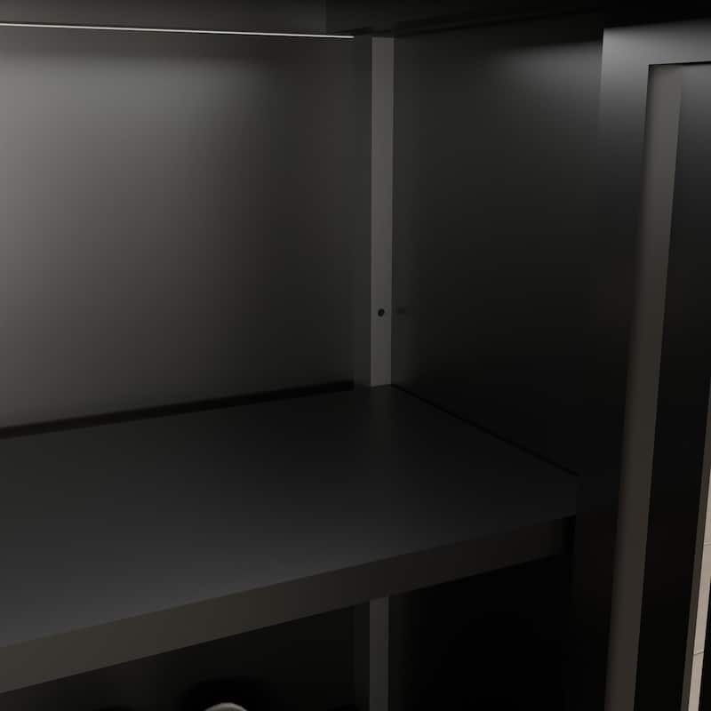 Anmytek Black Bamboo Storage Cabinet with Open Shelf, Large Capacity Freestanding Organizer for Entryway, Bathroom, Living Room