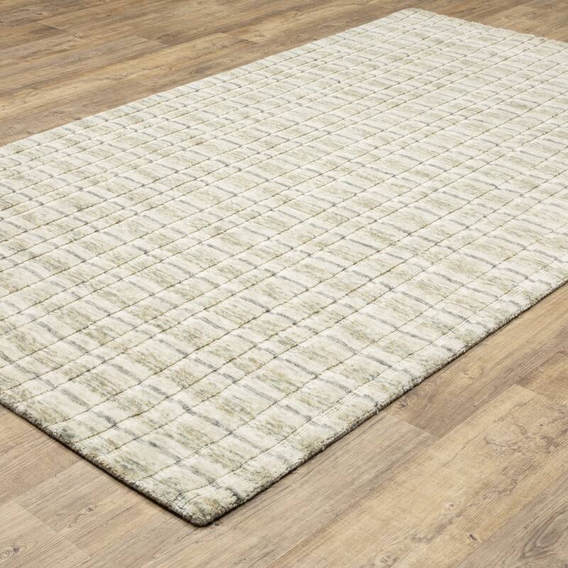 Thalia Scandinavian Textured Stripes Beige/ Gold PET Yarn Area Rug-