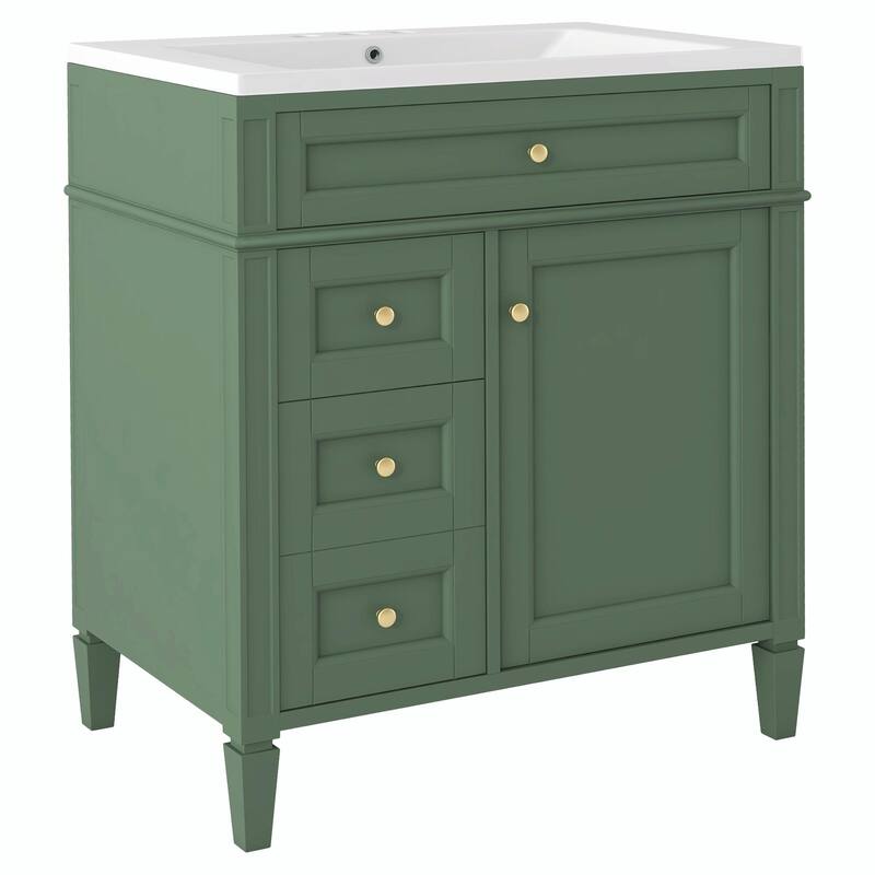 30'' Modern Bathroom Vanity with Top Sink, 2 Drawers and Tip-out Drawer