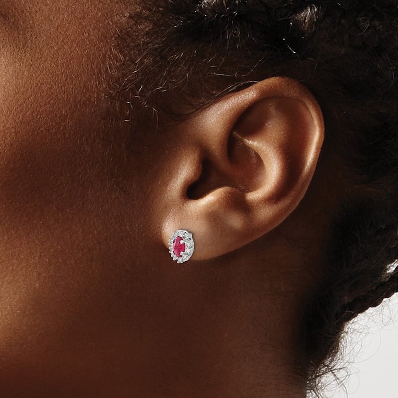 Curata 14k White Gold Diamond and Ruby Earrings - 7x6mm Wide