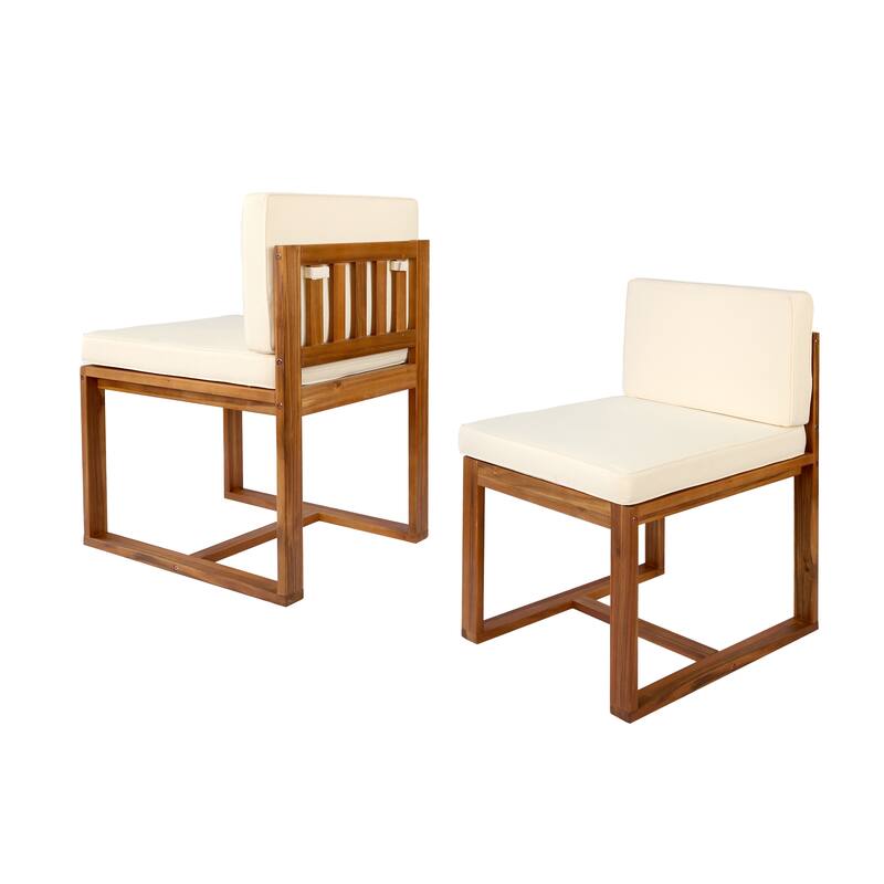 Roomfitters Outdoor Wooden Chairs with Cushioned Back and Seat, Modern Patio Seating Set of 2, Beige