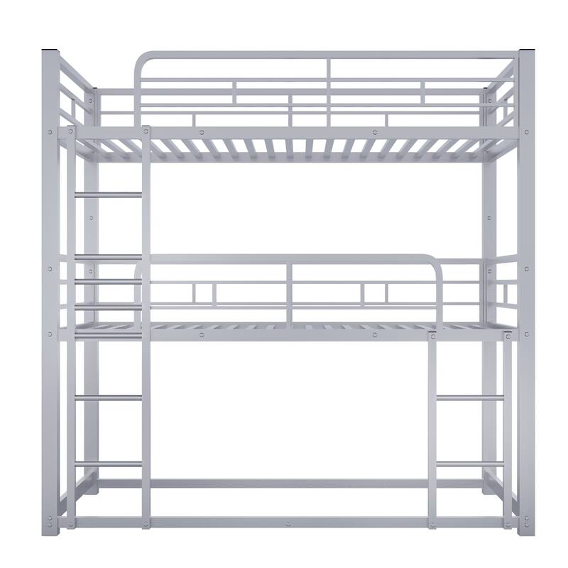 Metal Triple Bunk Bed with Long and Short Ladder - Twin Size