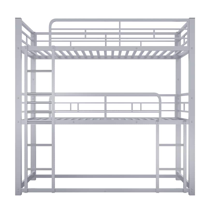 Metal Twin Size Triple Bunk Bed with Safety Guardrail and Ladder, Metal Bunk Bed Frame, No Box Spring Needed for Kids