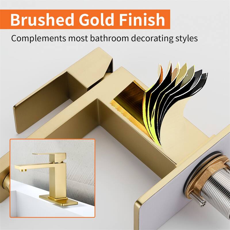 Single Handle Bathroom Sink Faucet with Pop-up Drain 304 Stainless Steel 1 Hole Basin Vanity Faucets with Deck Plate