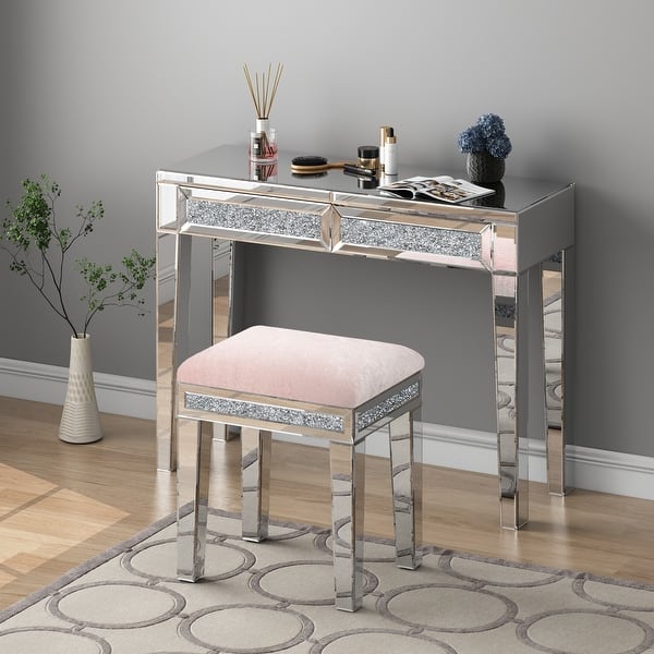 codman silver dressing table and stool Furniture of America Bedroom Vanity with Stool CM-DK6162SV - Furniture Market