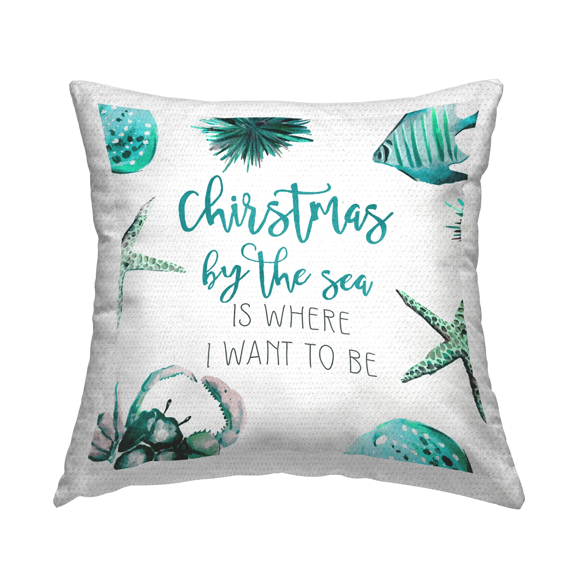 Stupell Christmas By The Sea Teal Phrase Printed Outdoor Throw Pillow Design by Ziwei Li