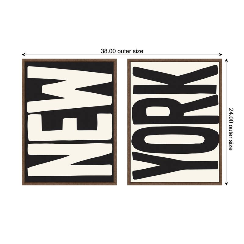 Kate and Laurel New York Set Print Travel City Typography Black and White 2 Piece Framed Canvas Wall Art Set by Lucky Guava