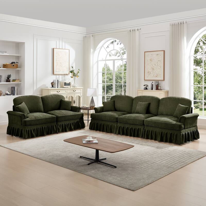 GDFStudio - Classic Chenille Modular Sofa Set with Flared Arms and Removable Ruffles Pleats Skirts